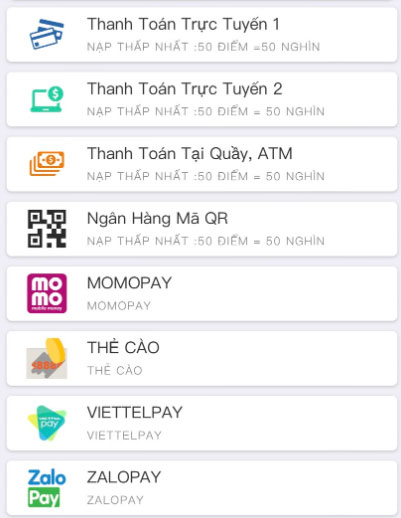 Các phương thức nạp tiền f8bet